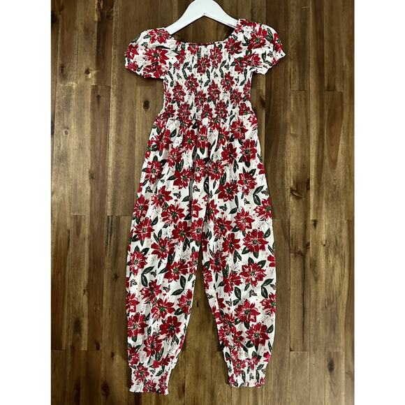 NWT SweetHoney Smocked Knit Romper Short Sleeve Red Pretty Poinsettia Pants 7 - Picture 3 of 7